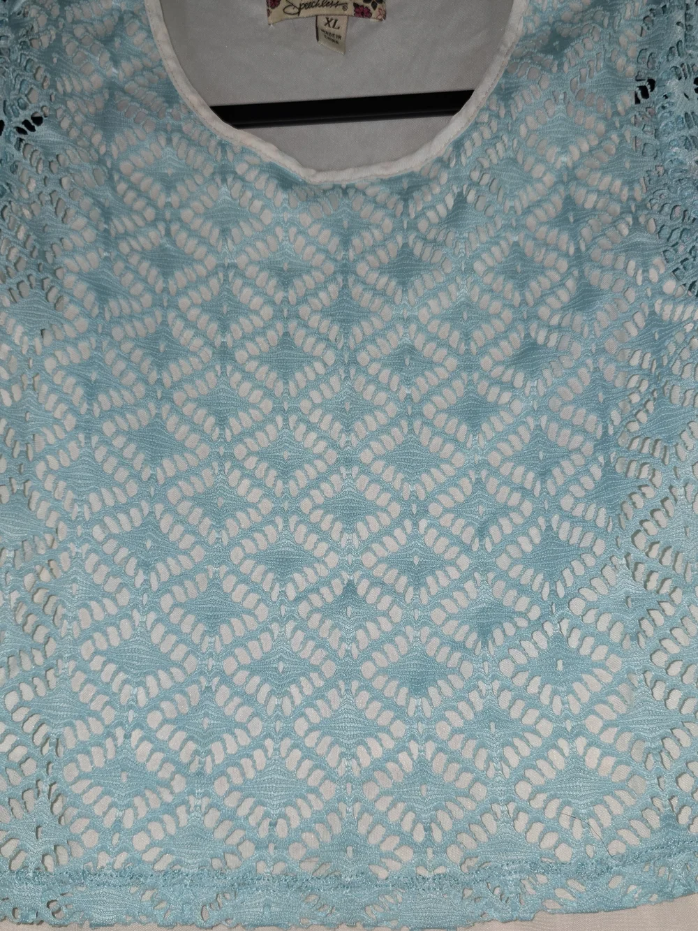 Speechless Aqua Crochet Overlay Tunic with Cream Underlayer